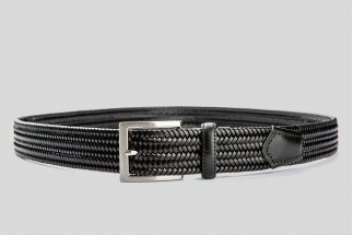 Braided elastic leather black belt