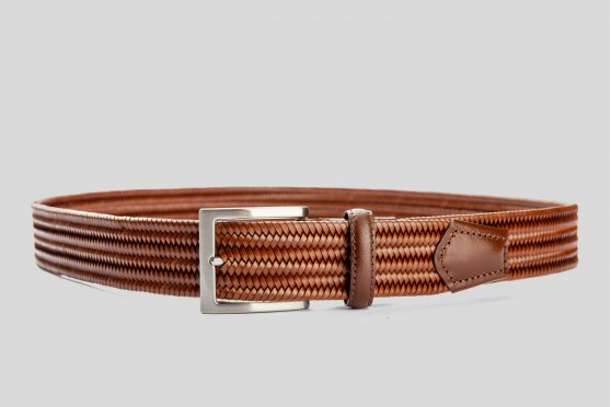 Braided elastic leather brown belt
