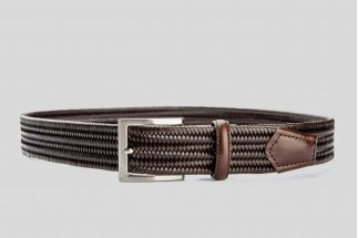 Braided elastic leather dark brown belt